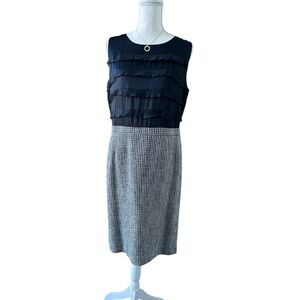 Armani collezioni black satin top with tweed bottom sleeveless dress.  Size 12